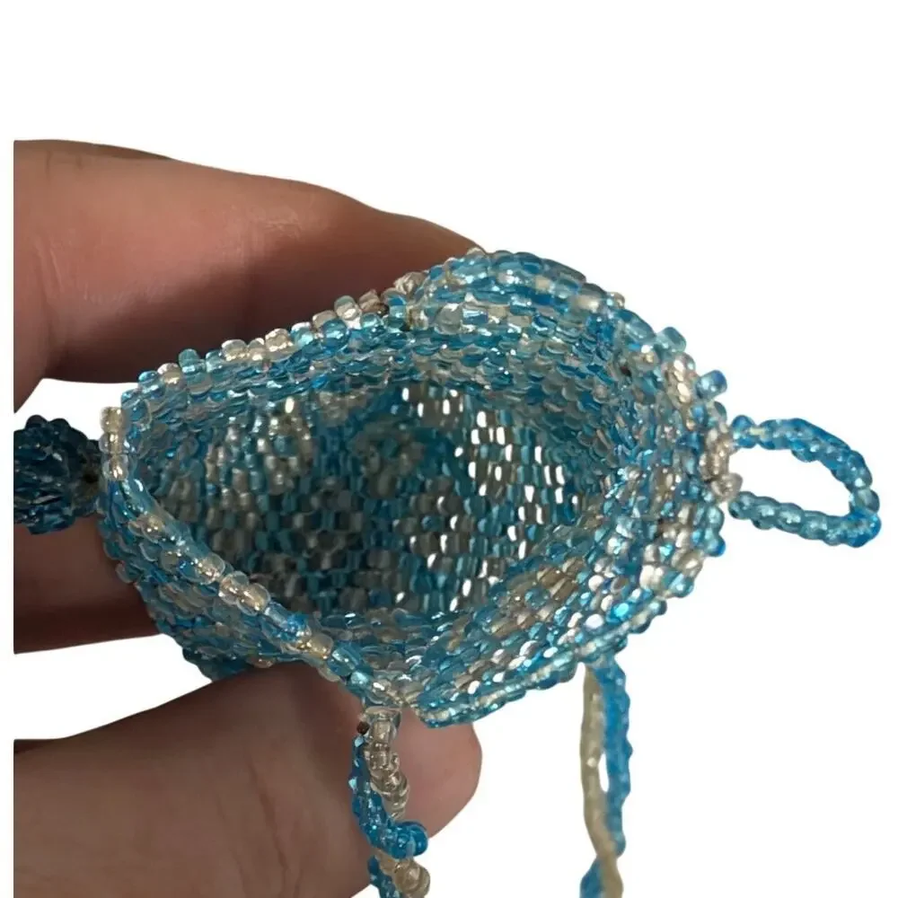 Vintage Beaded Medicine Bag Necklace Seed Bead Amulet Coin Pouch 36”